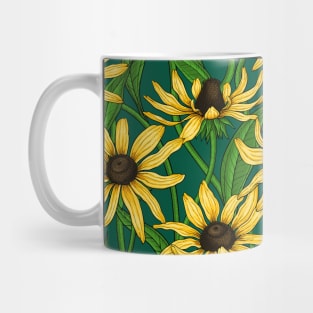 Yellow Rudbekia on dark green Mug